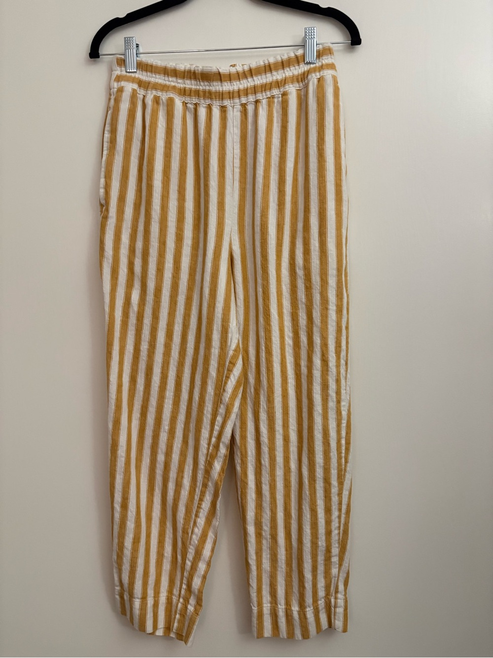 Madewell Linen Blend Pull-On Pants Yellow White Stripe XS